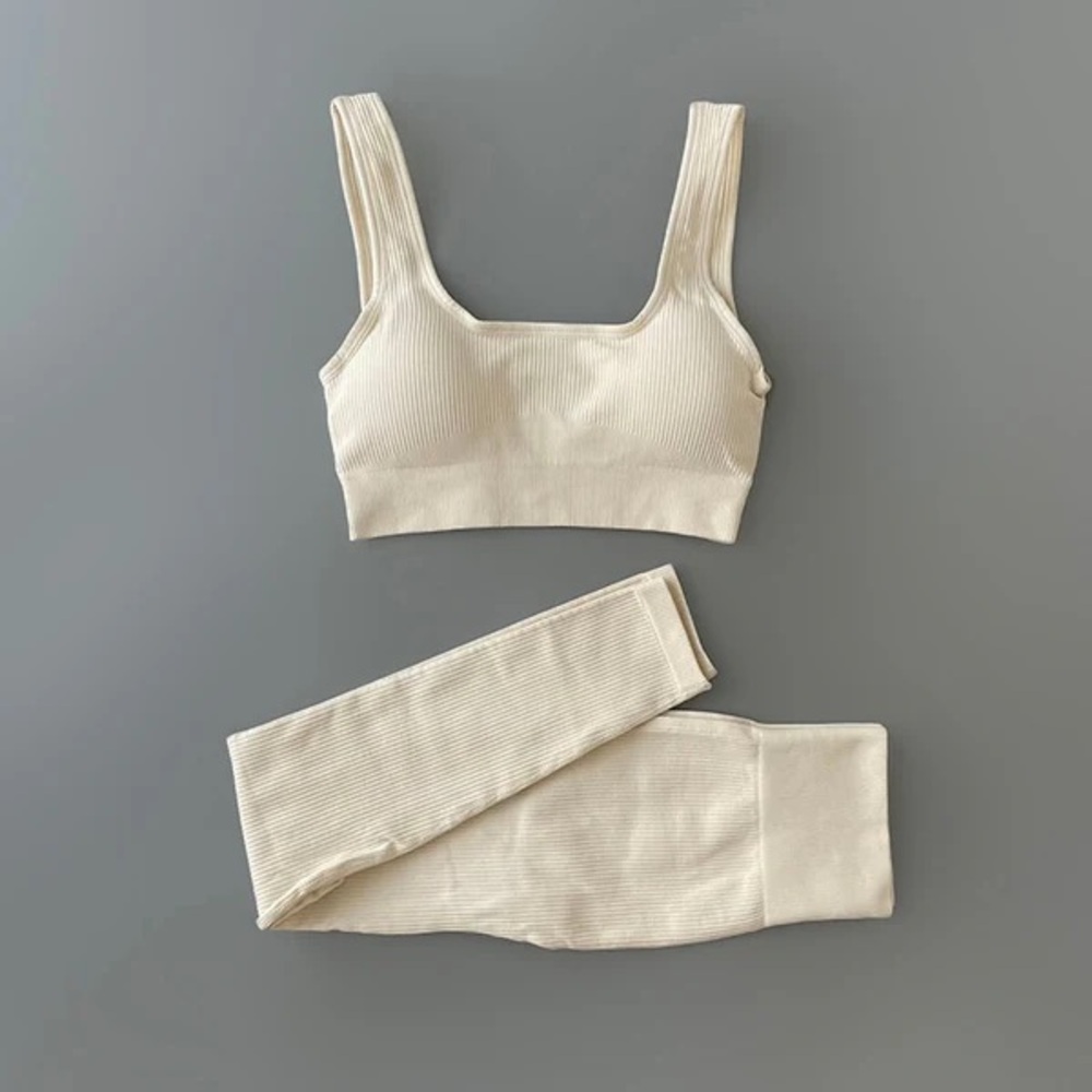 Cream Ribbed Seamless workout set